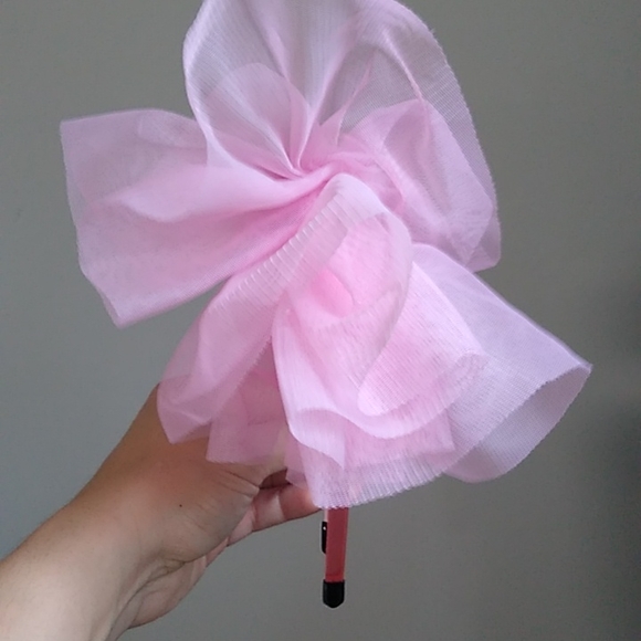 Nwot pink metal tutu bow tulle large avant garde slim thin skinny headband - Picture 13 of 16